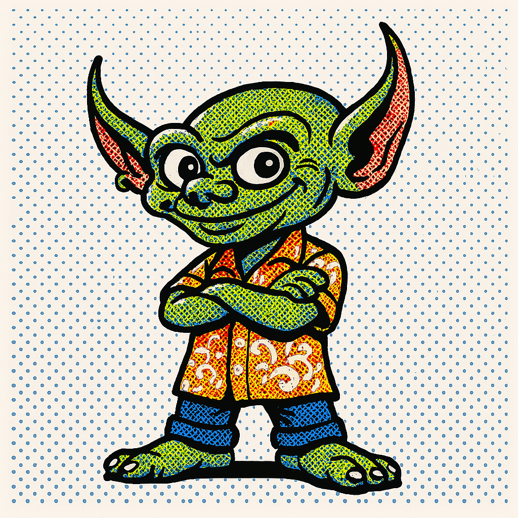 KI-erstellte Illustration nach der Vorlage eines grünhäutigen Kobolds